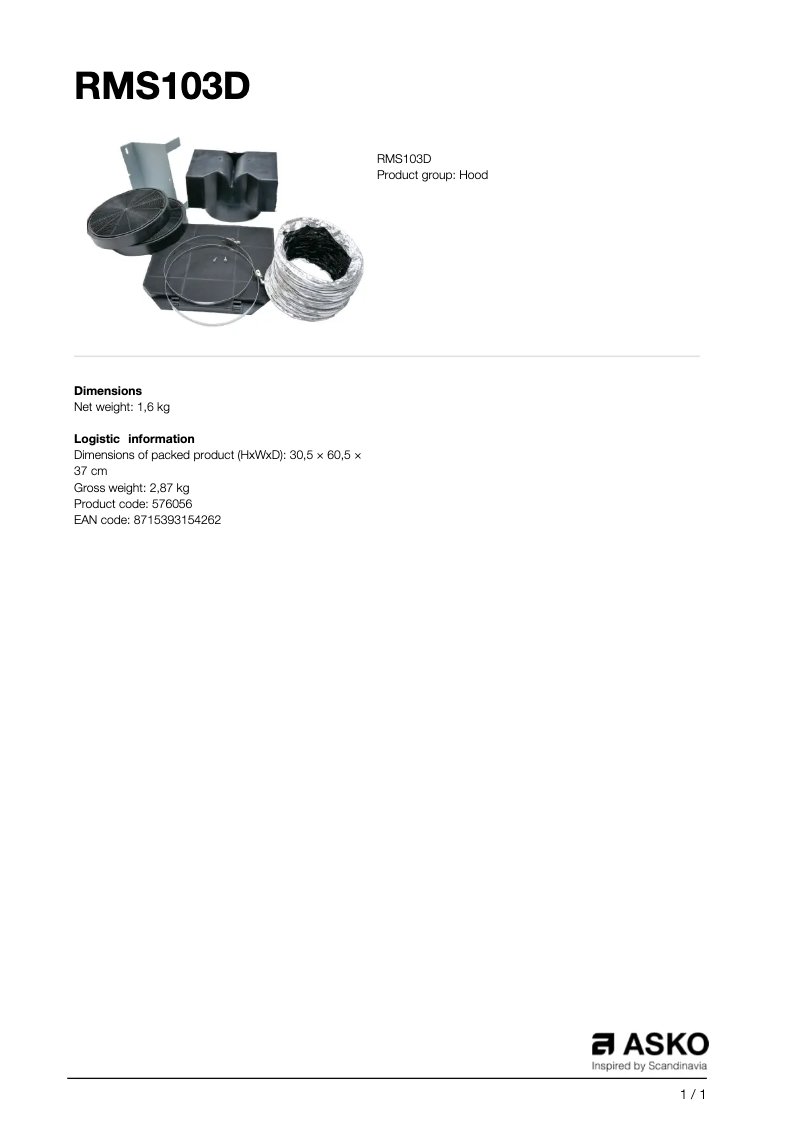 Page n°1 - Manuel utilisateur Asko RMS103D