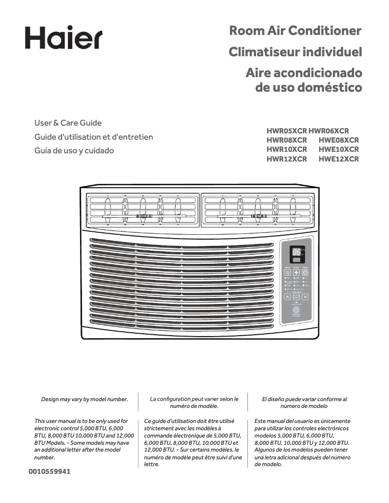 Page 1 de la notice Manuel utilisateur Haier HWE08XCR