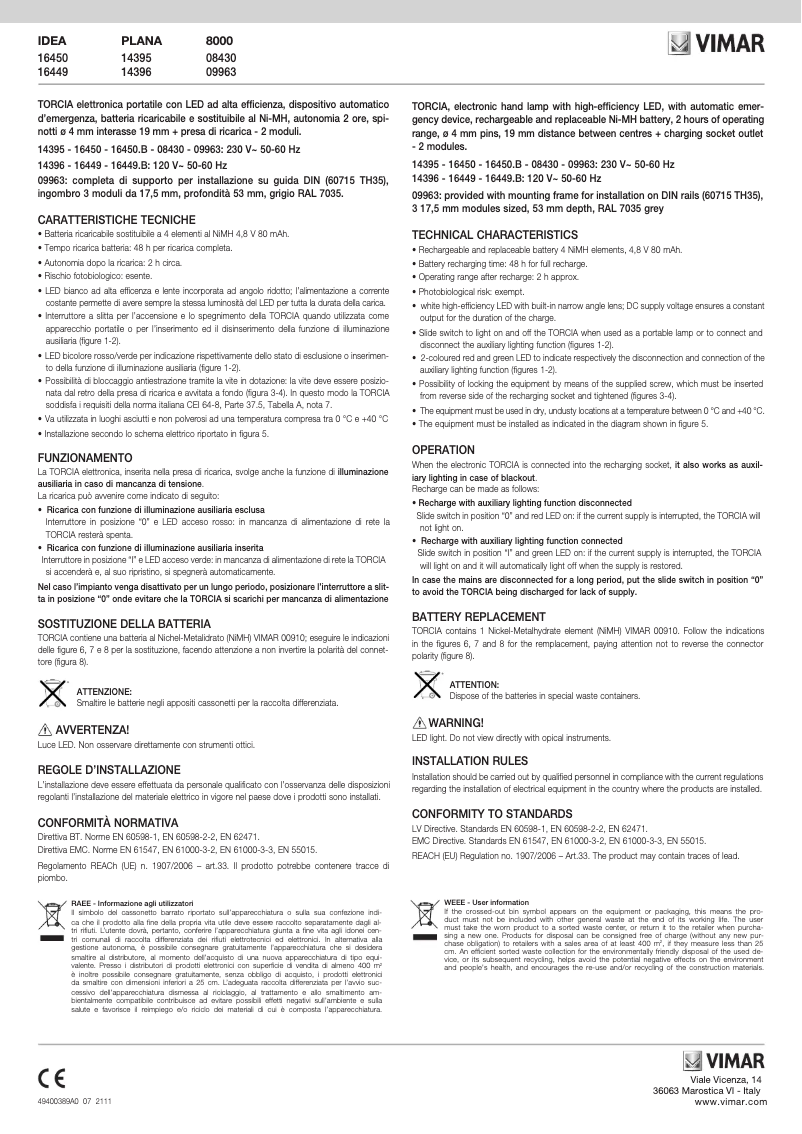 Page n°1 - Manuel utilisateur Vimar 09963