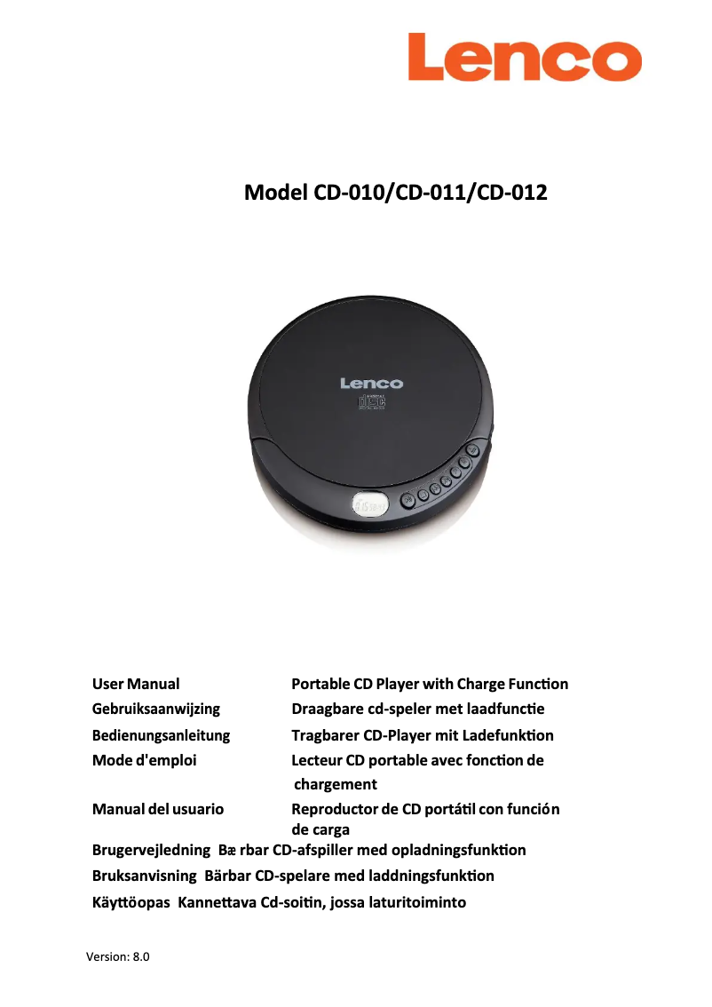 Image de la première page du manuel de l'appareil CD-011