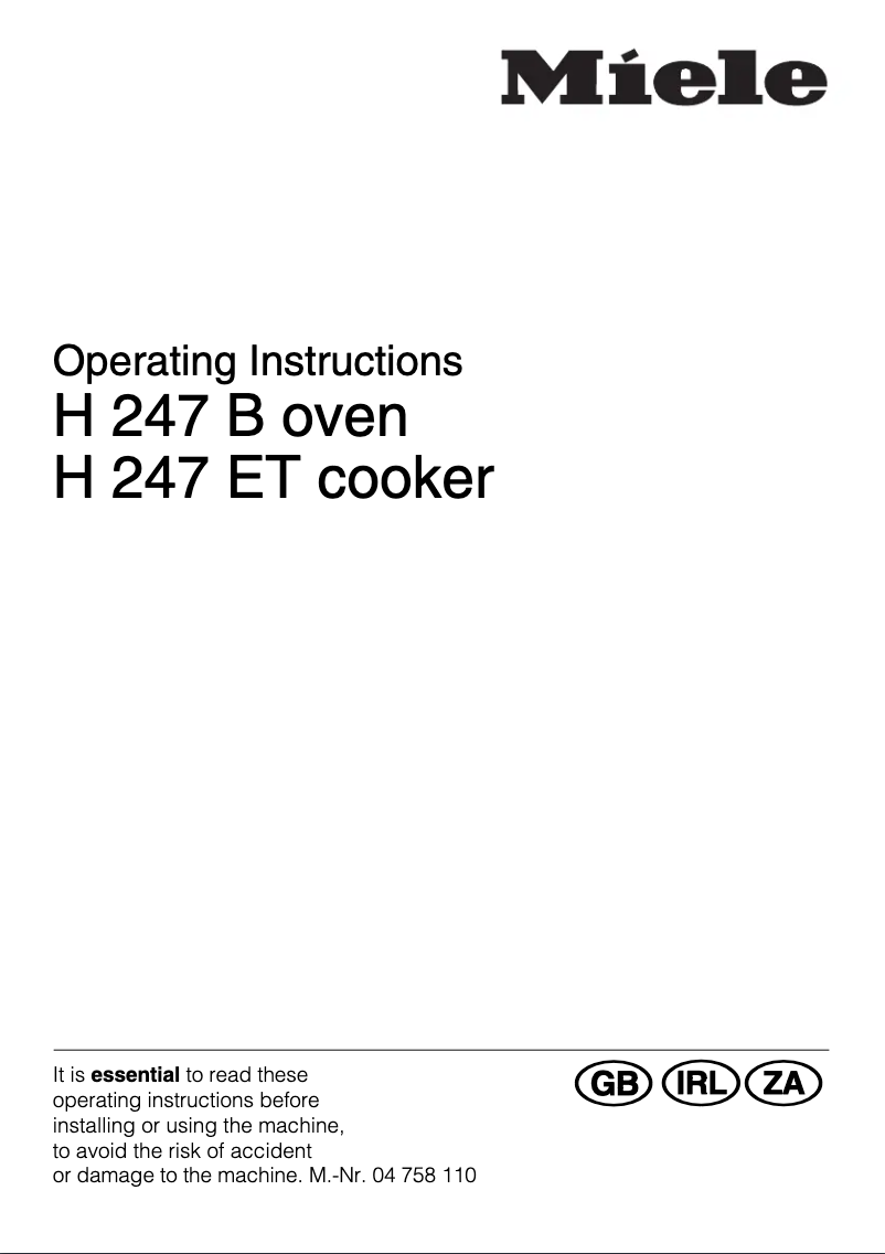 Image de la première page du manuel de l'appareil H 247