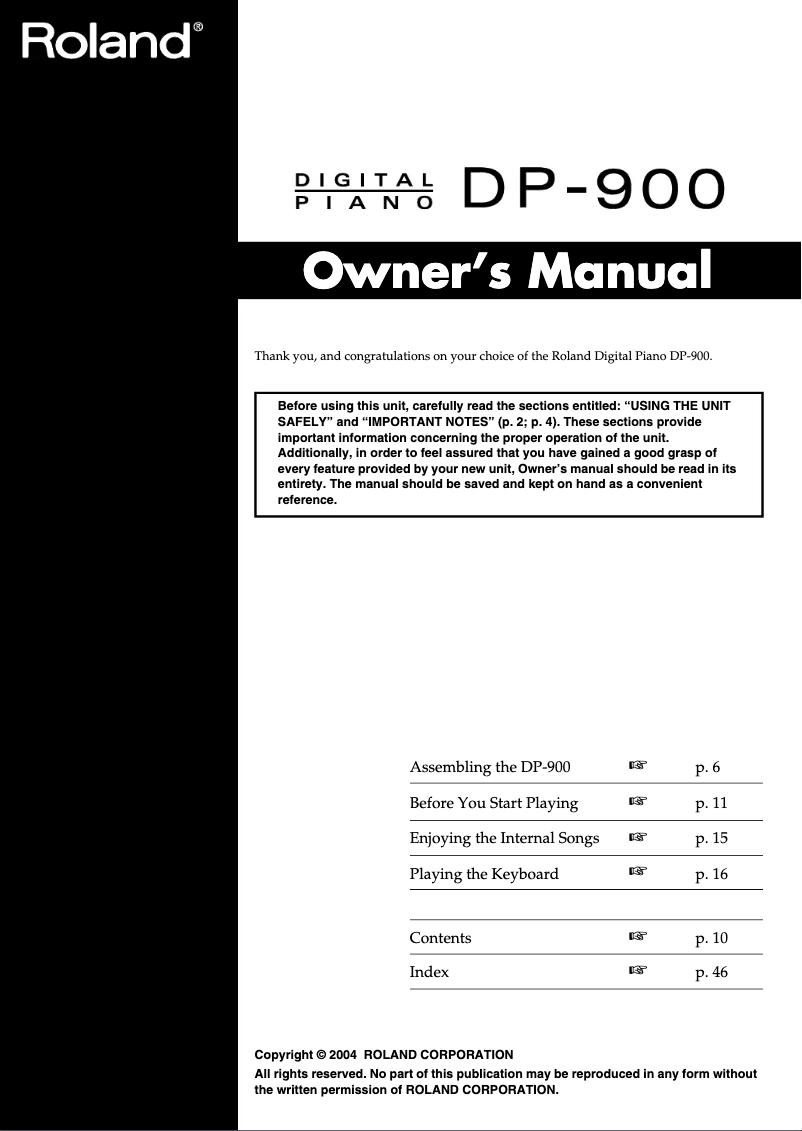 Page 1 de la notice Manuel utilisateur Roland DP-900