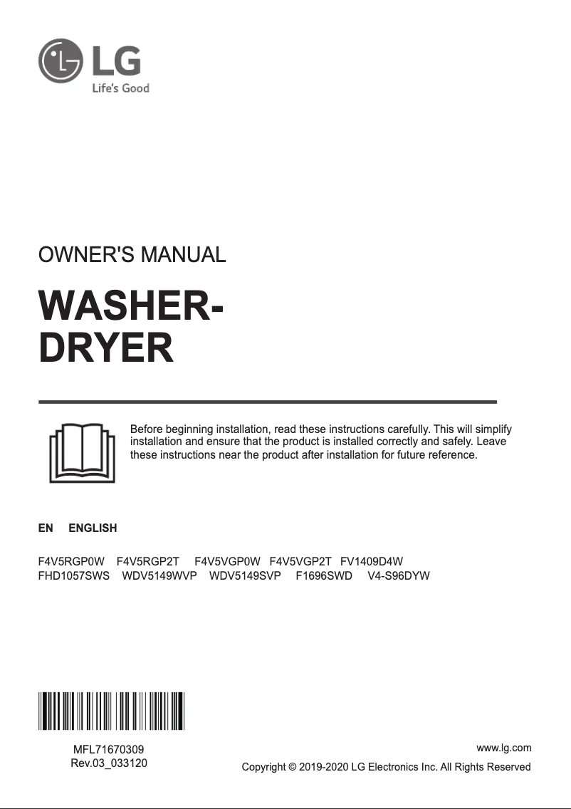 Page 1 de la notice Manuel utilisateur LG V4-S96DYW