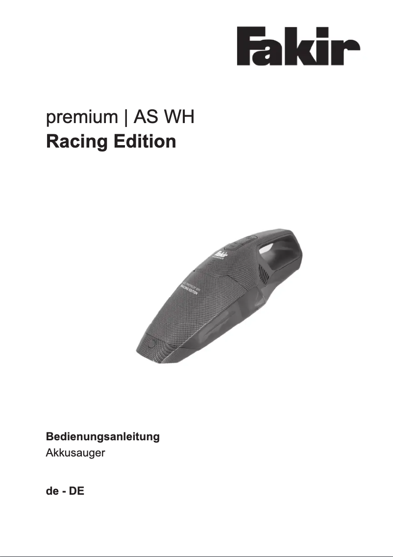 Page n°1 - Manuel utilisateur Fakir AS Premium WH Racing Edition