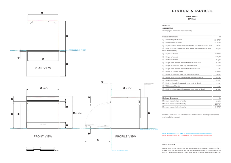 Page n°1 - Fiche technique Fisher & Paykel OB24SDPTX1