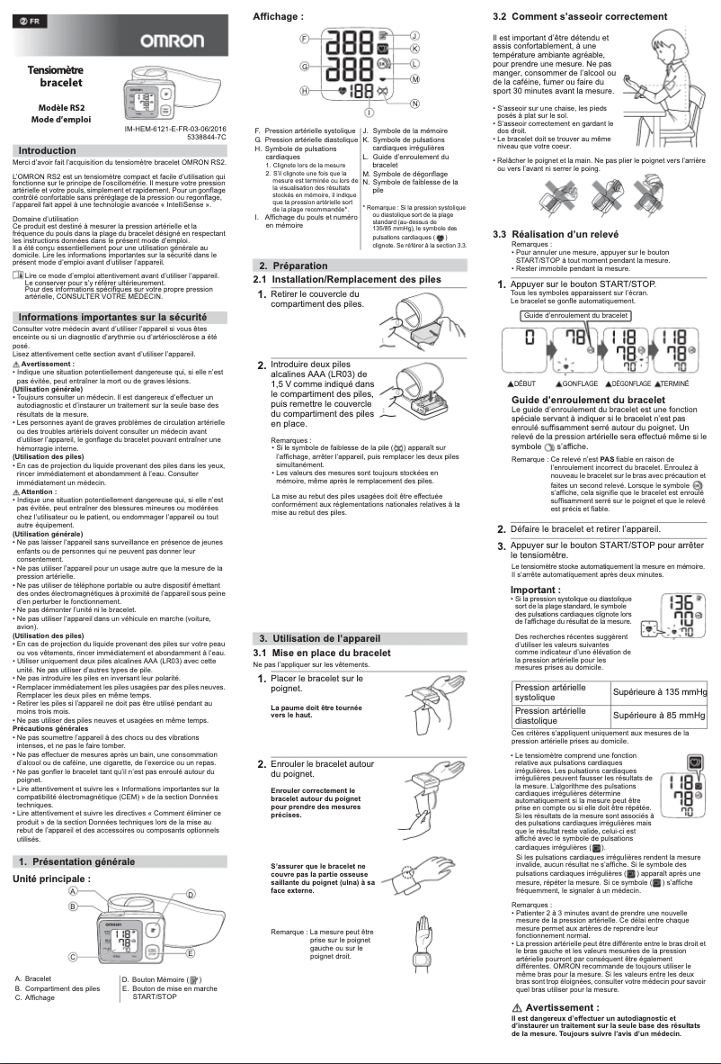 Page 1 de la notice Manuel utilisateur Omron RS2 HEM-6121-D