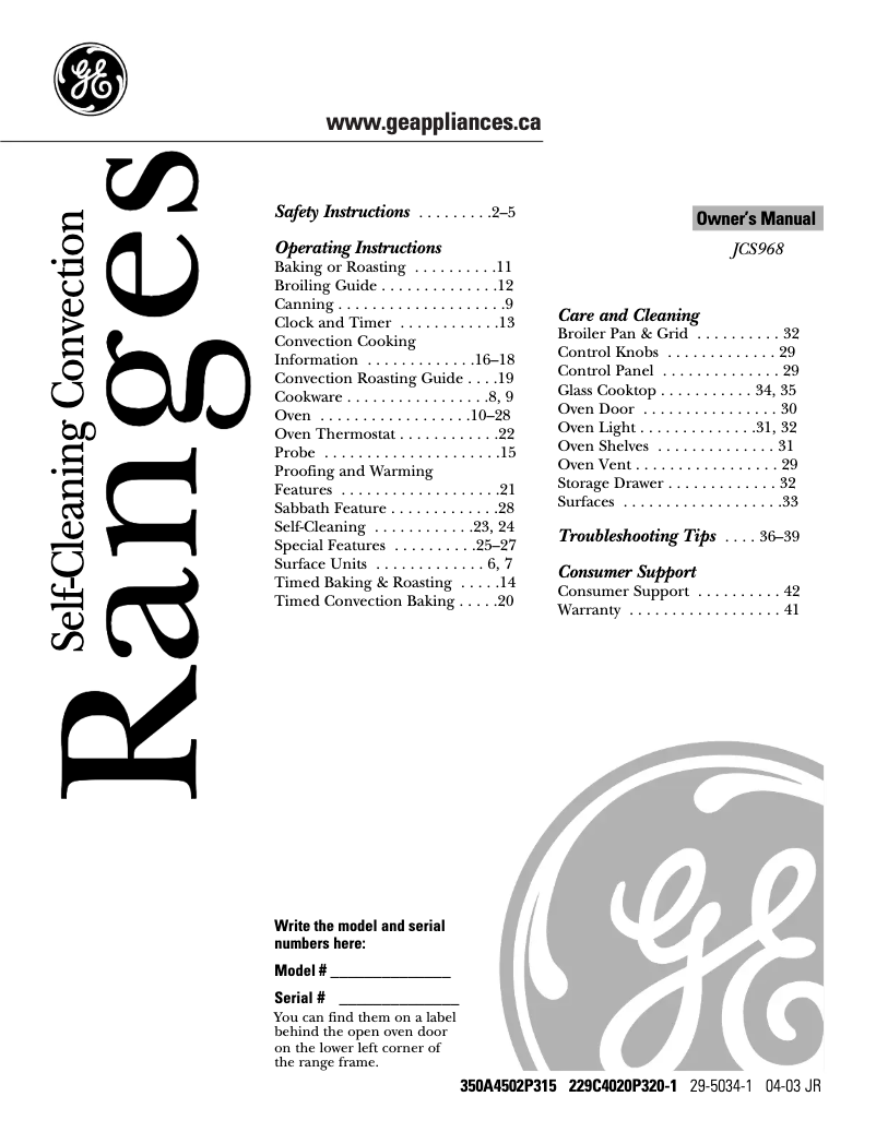 Página 1 del manual Manual de usuario GE JCS968TFWW