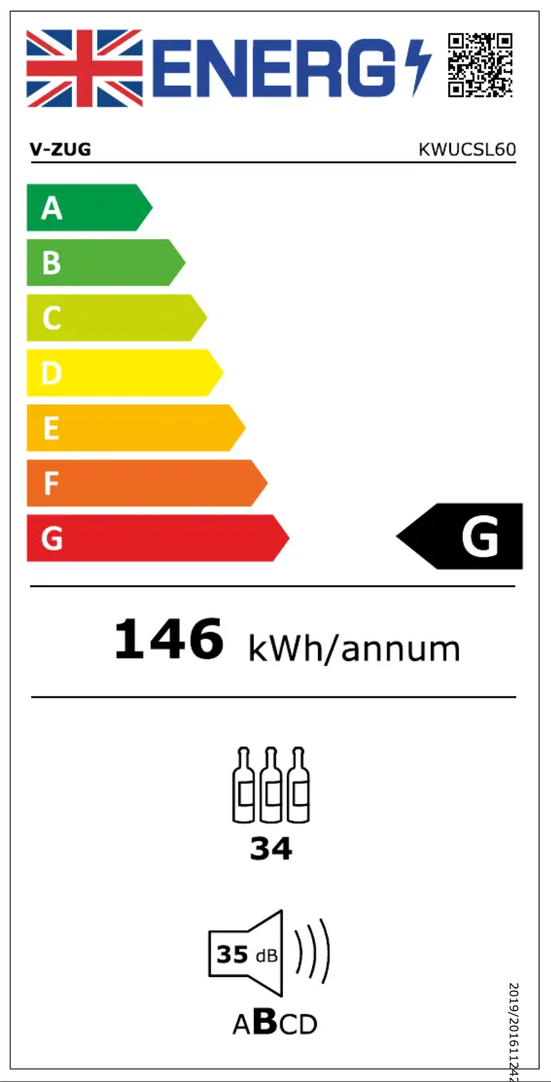 Page 1 de la notice Label énergétique V-Zug Winecooler UCSL 60