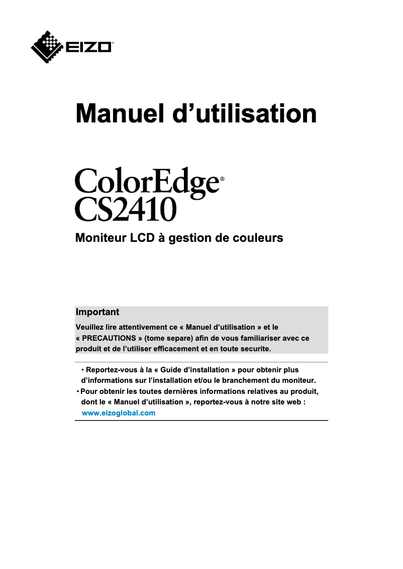 Page 1 de la notice Manuel utilisateur Eizo ColorEdge CS2410