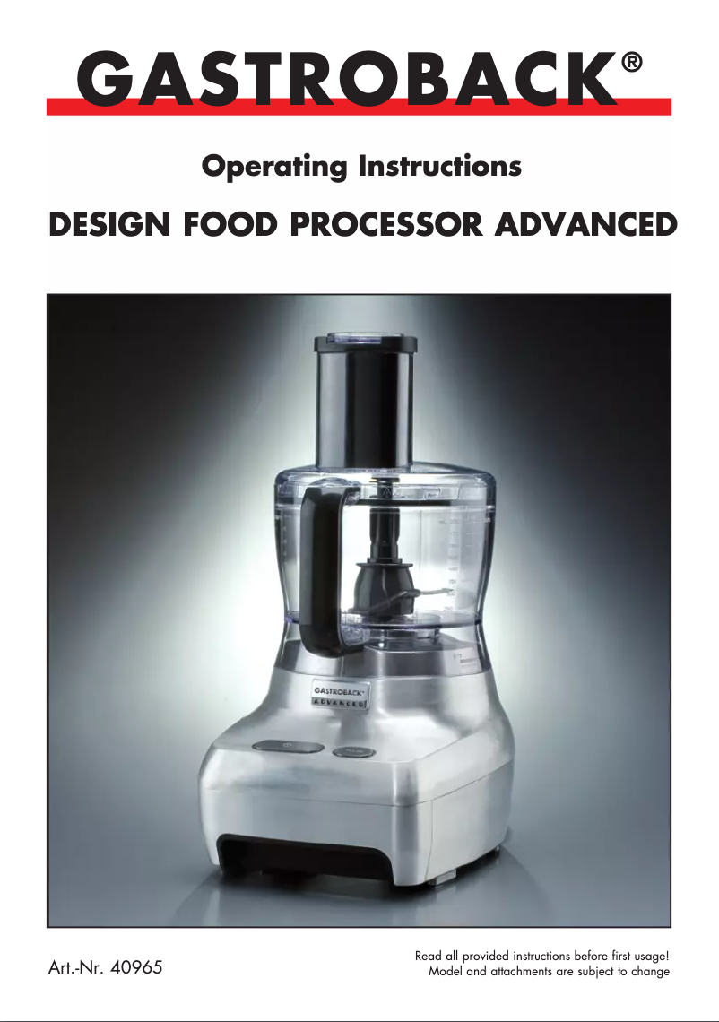 Image de la première page du manuel de l'appareil Design Food Processor Advanced