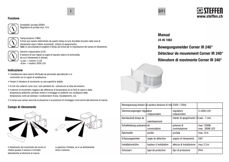Page n°1 - Manuel utilisateur Steffen Corner IR 240°