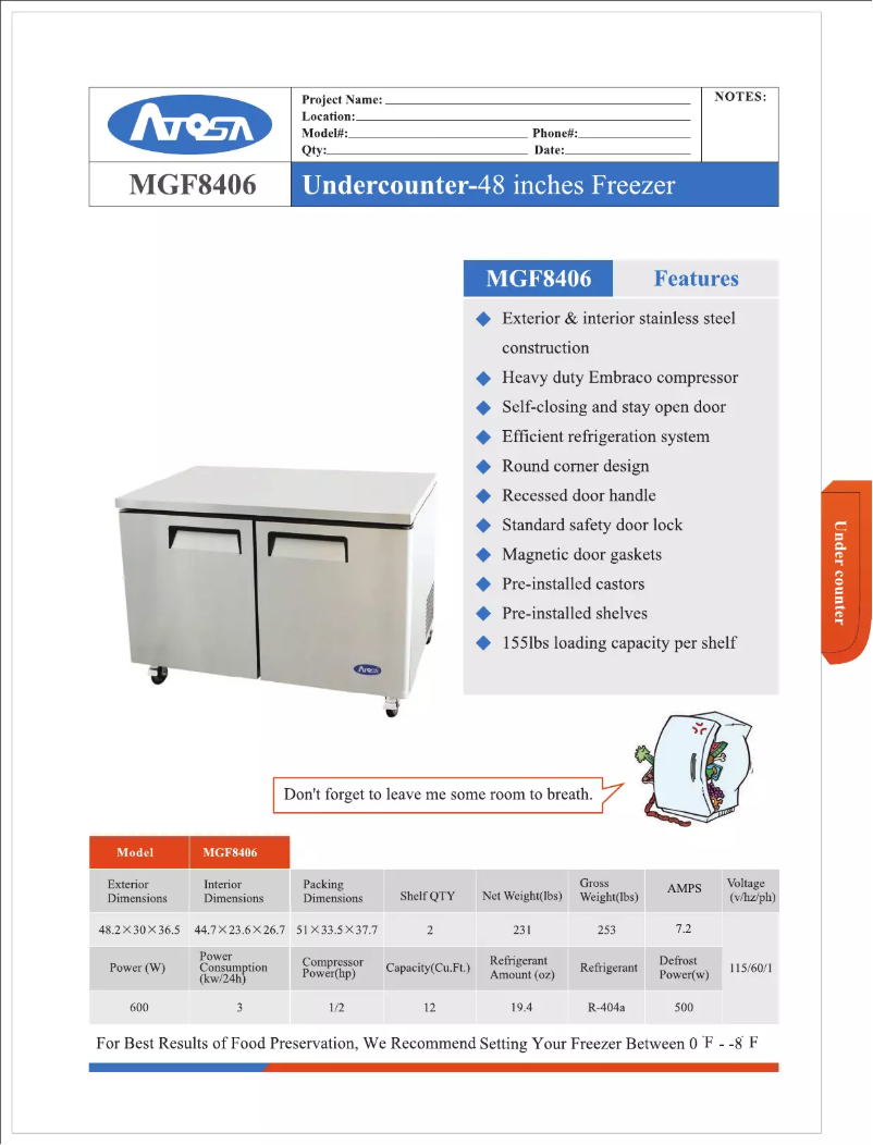 Página 1 del manual Manual de uso y mantenimiento Atosa Commercial MGF8406
