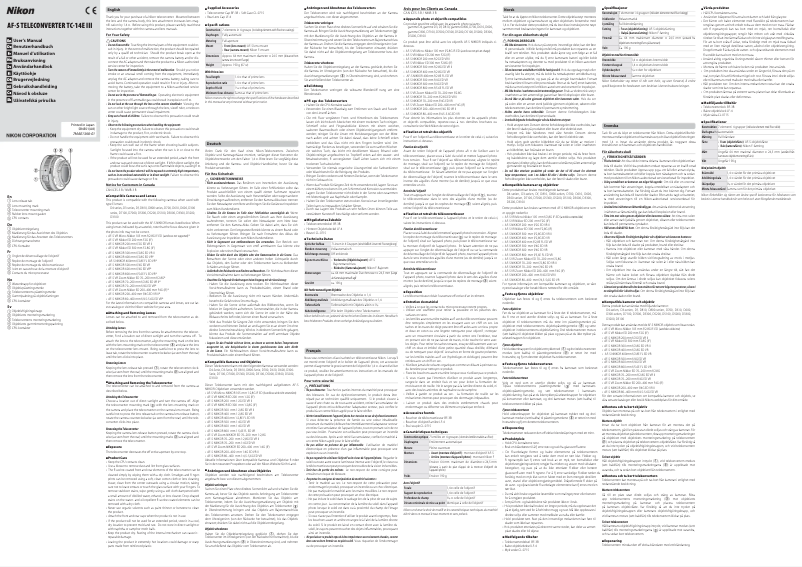 Image de la première page du manuel de l'appareil Nikkor AF-S Teleconverter TC-14E III