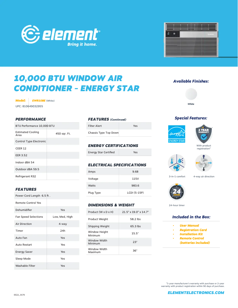 Page n°1 - Fiche technique Element EWR10BE