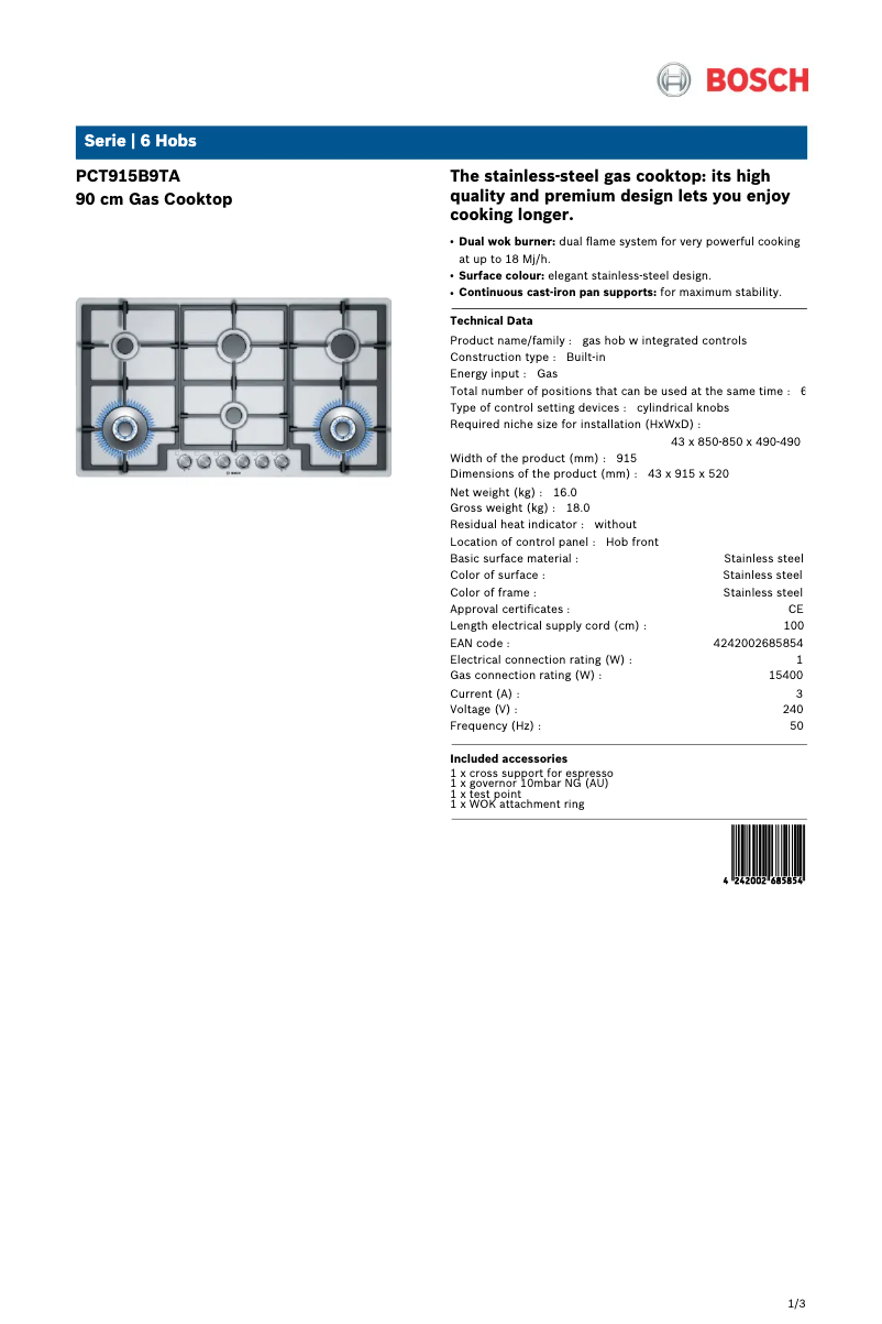 Image de la première page du manuel de l'appareil PCT915B9TA