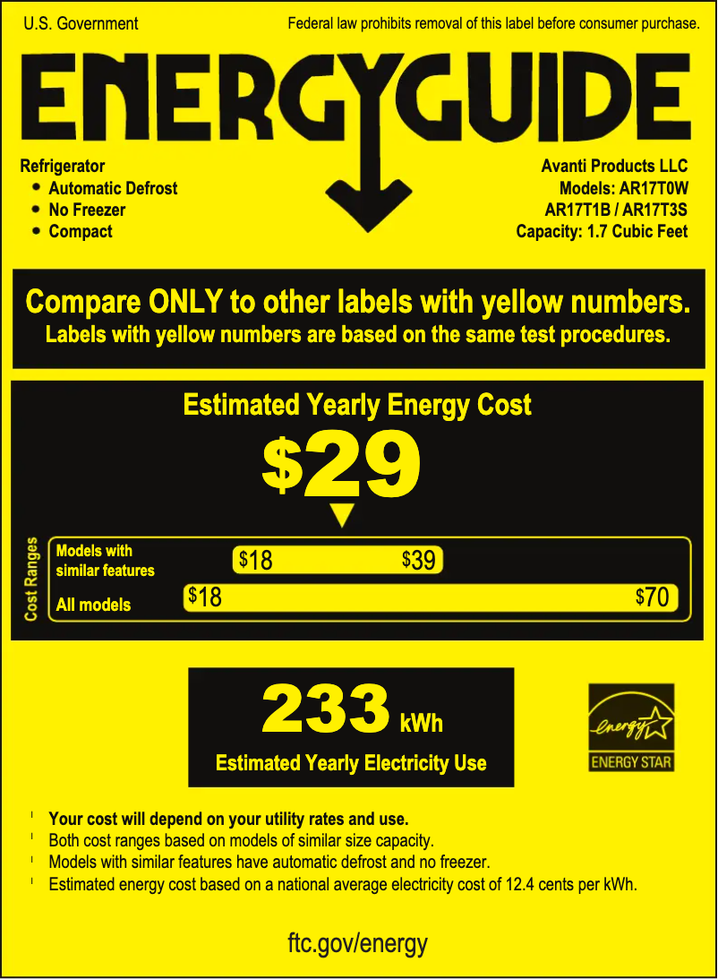 Page n°1 - Label énergétique Avanti AR17T1B