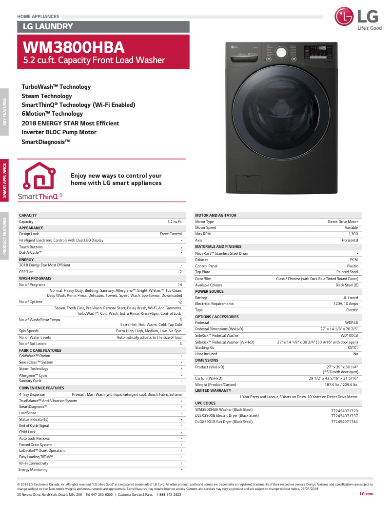 Image de la première page du manuel de l'appareil WM3800HBA