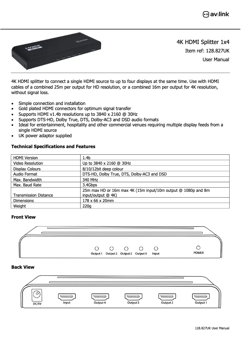 Page 1 de la notice Manuel utilisateur AV:link HDS14
