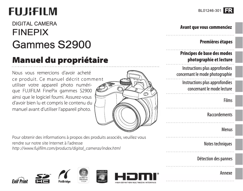 Page 1 de la notice Manuel utilisateur Fujifilm FinePix S2995