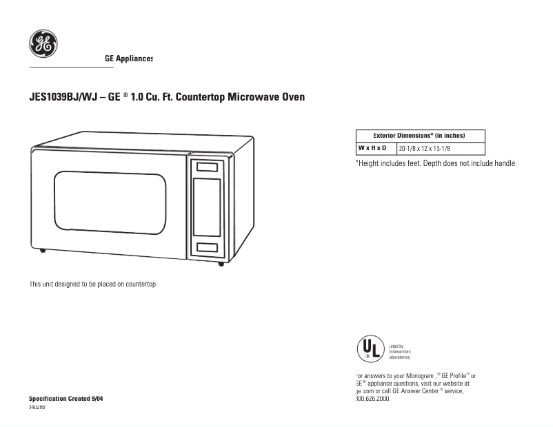 Page n°1 - Fiche technique GE JES1039BJ
