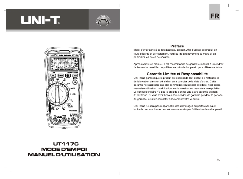 Page 1 de la notice Manuel utilisateur Uni-T UT117C