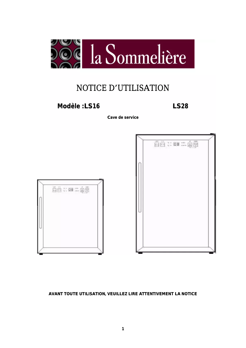 Page n°1 - Manuel utilisateur La Sommelière LS28