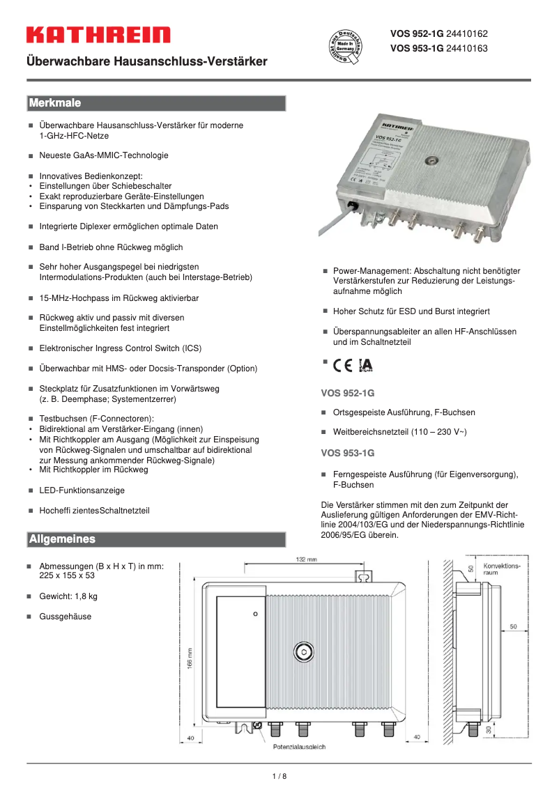Page 1 de la notice Manuel utilisateur Kathrein VOS 952-1G