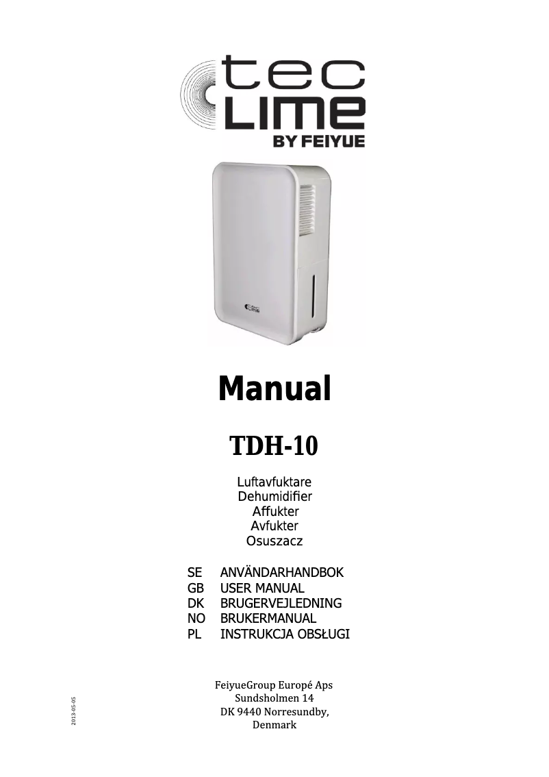 Page n°1 - Manuel utilisateur TecLime TDH-10
