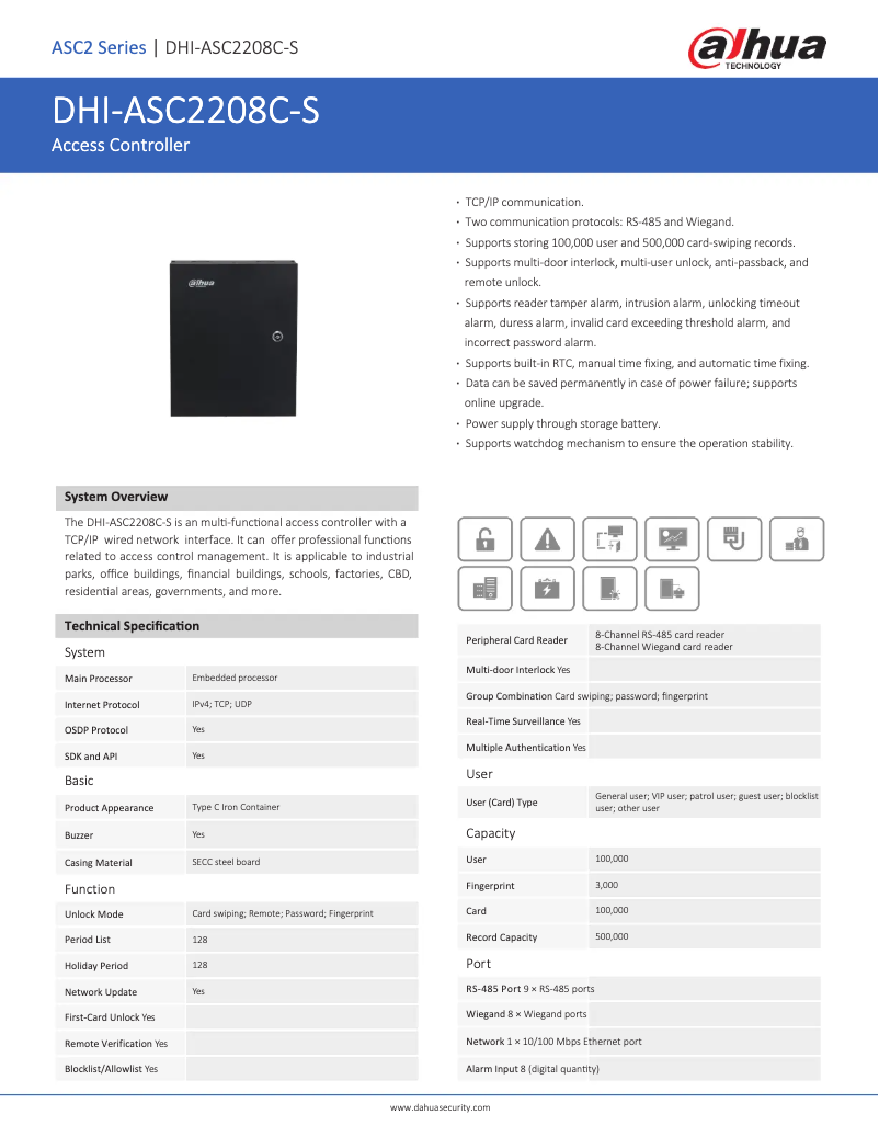 Page n°1 - Fiche technique Dahua Technology ASC2208C-S