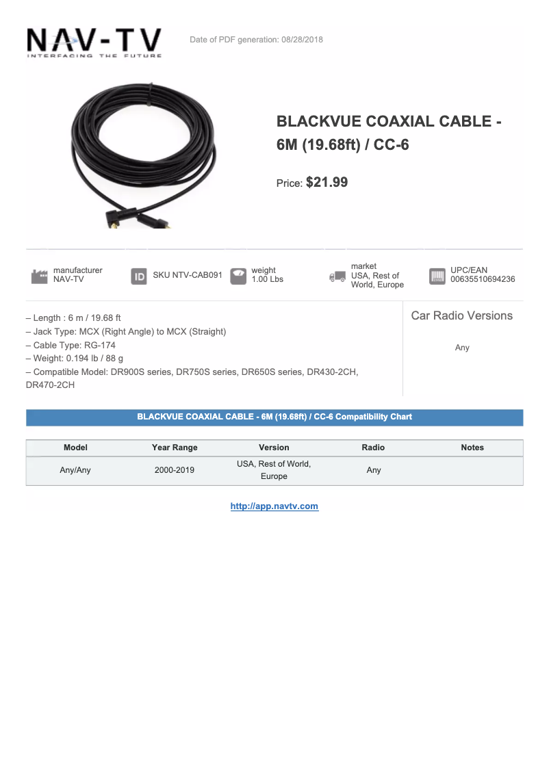 Image de la première page du manuel de l'appareil Blackvue NTV-CAB091