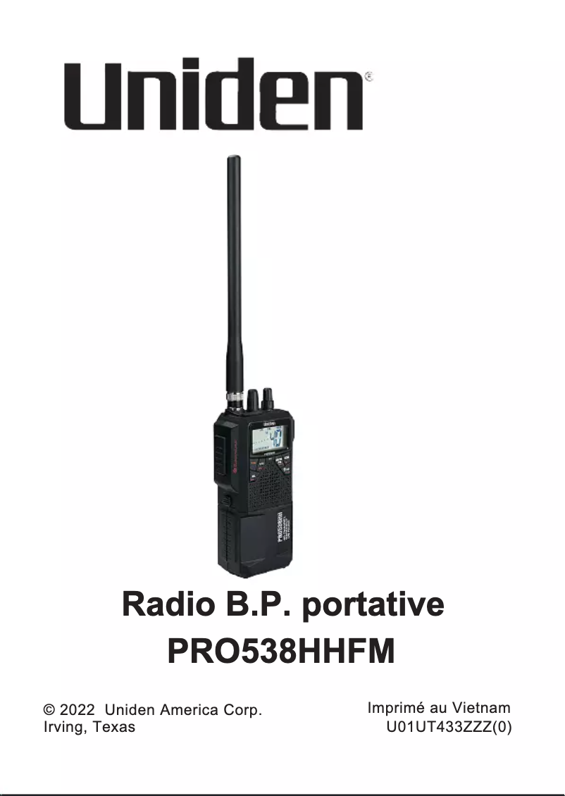 Page 1 de la notice Manuel utilisateur Uniden PRO538HHFM