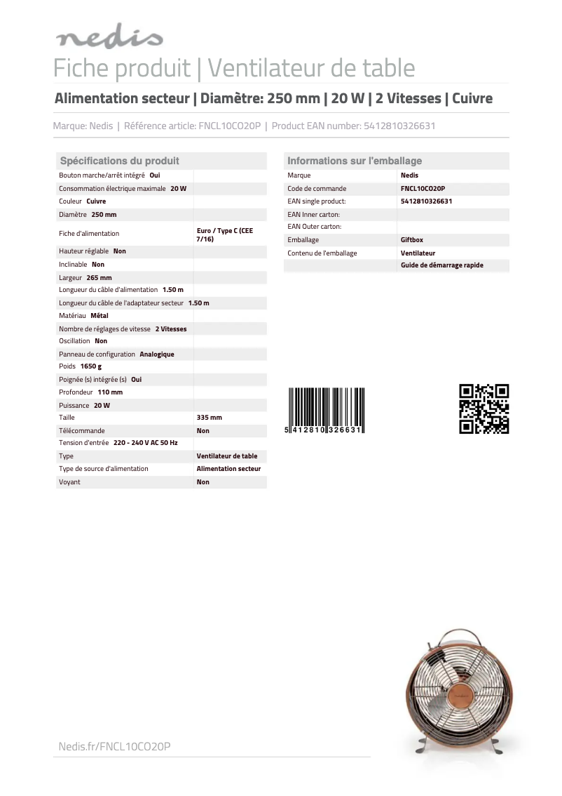 Image de la première page du manuel de l'appareil FNCL10CO20P