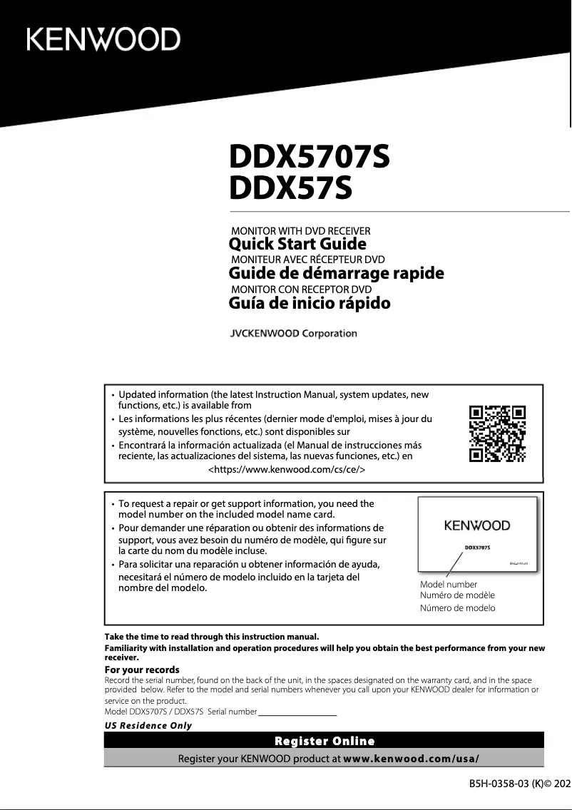 Page n°1 - Guide de démarrage rapide Kenwood DDX57S