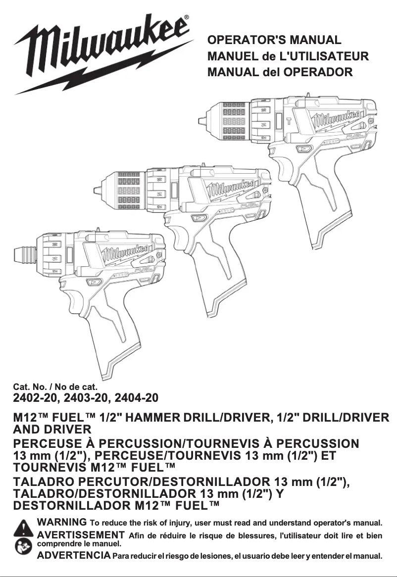 Página 1 del manual Manual de usuario Milwaukee M12 Fuel 2403-22
