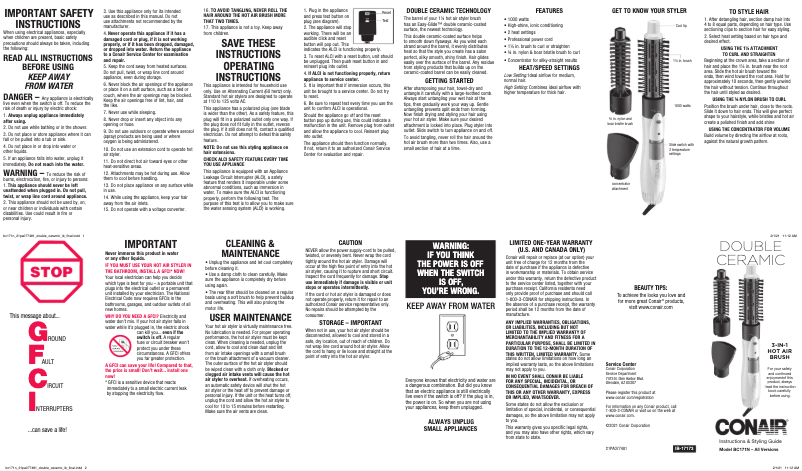 Page 1 de la notice Manuel utilisateur Conair BC171N