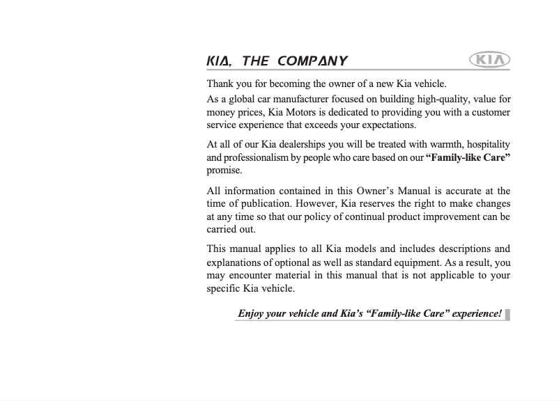 Page 1 de la notice Manuel utilisateur Kia Carens (2011)