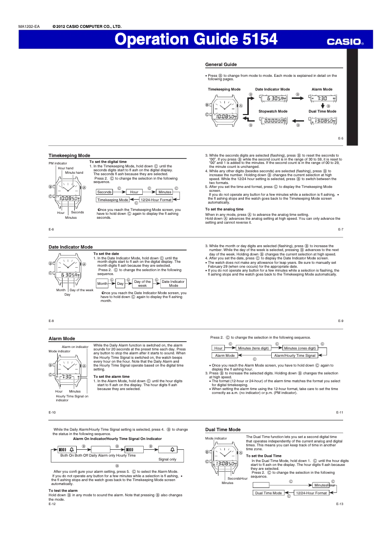 Page n°1 - Manuel utilisateur Casio AQ-230EGG-2AEF