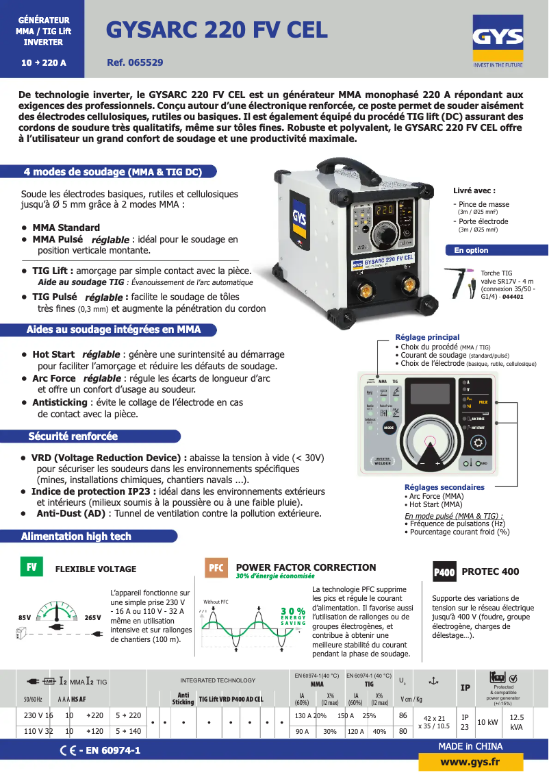 Image de la première page du manuel de l'appareil Gysarc 220 FV CEL