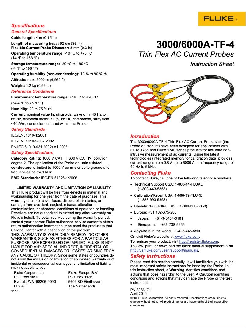 Page 1 de la notice Manuel utilisateur Fluke 3000A