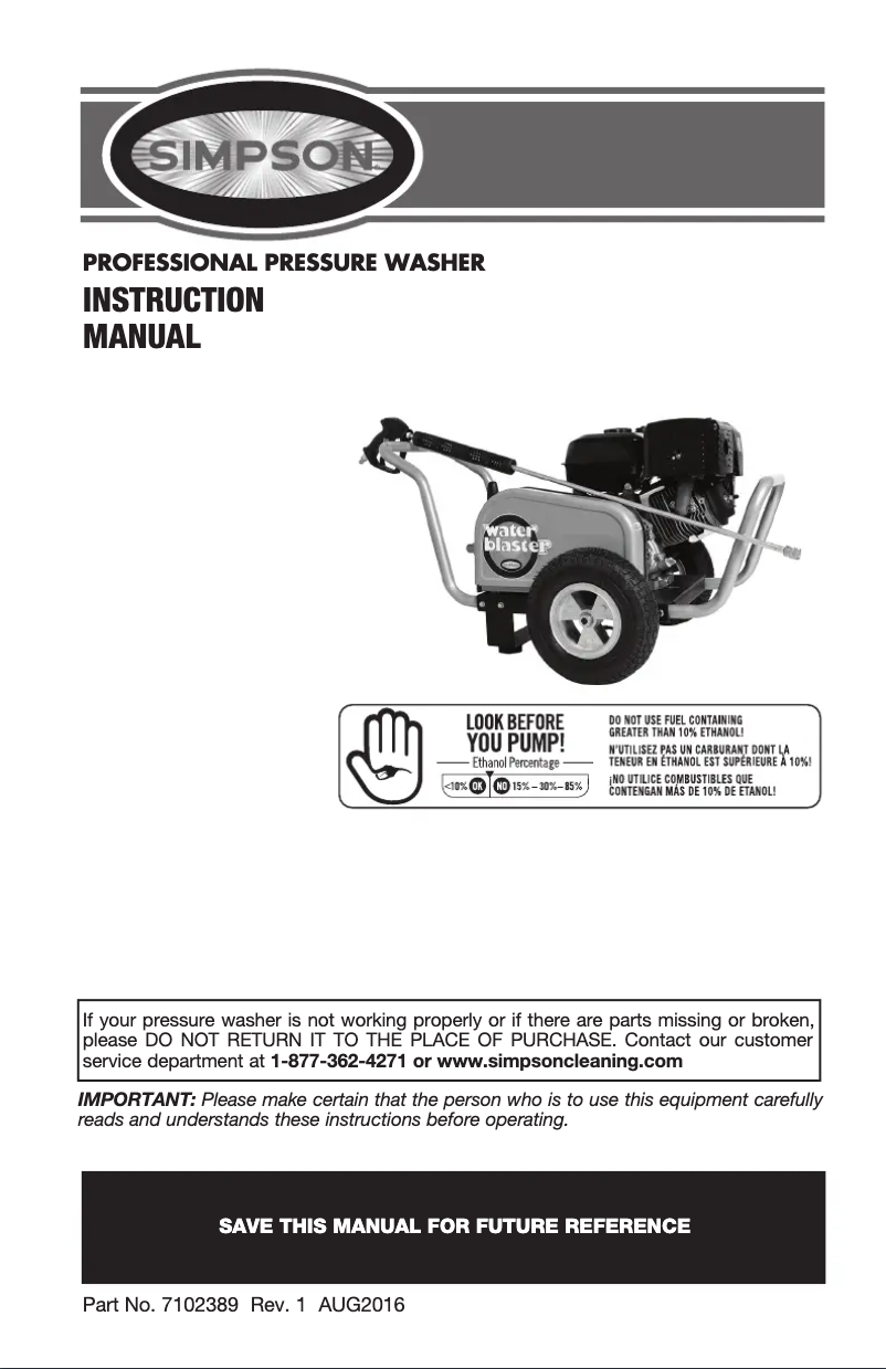 Page n°1 - Manuel utilisateur Simpson Water Blaster WB4200