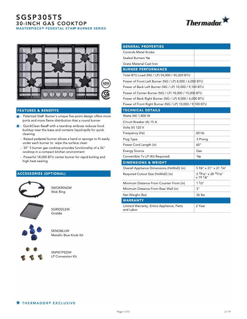 Image de la première page du manuel de l'appareil SGSP305TS