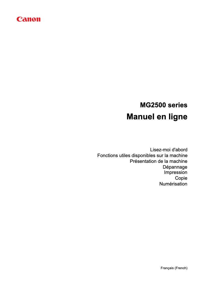Page n°1 - Manuel utilisateur Canon Pixma MG2550s