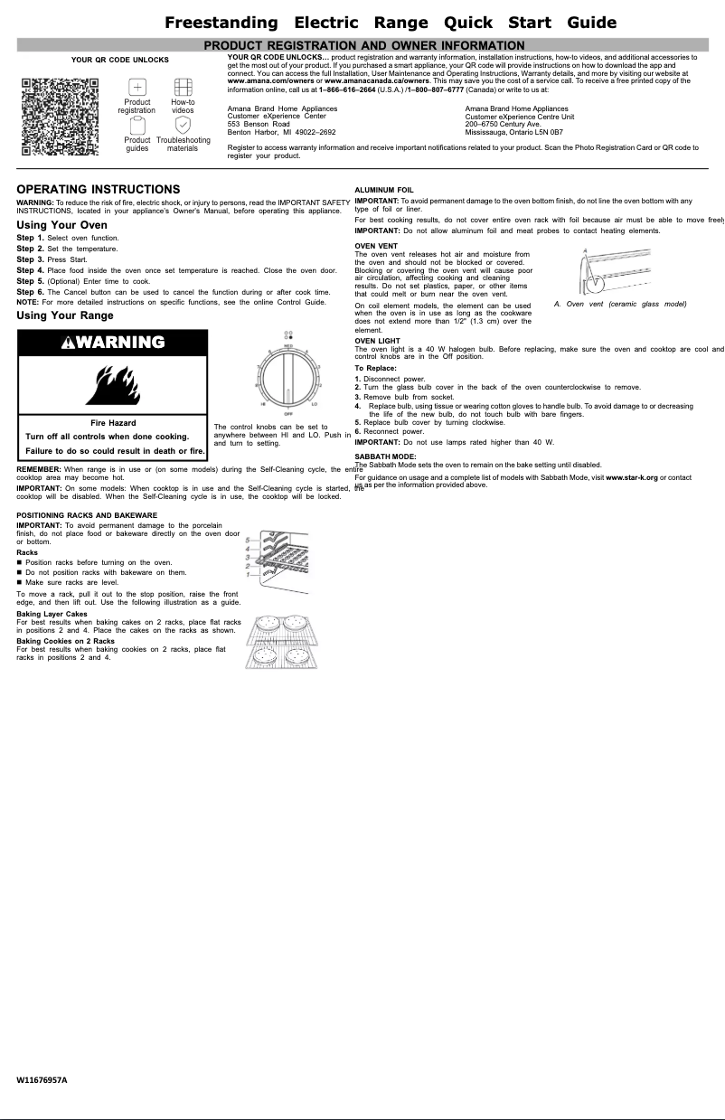 Page n°1 - Guide de démarrage rapide Amana AER6603SFB