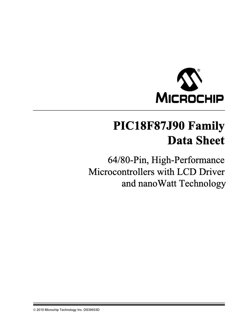 Page 1 de la notice Manuel utilisateur Microchip PIC18F87J93