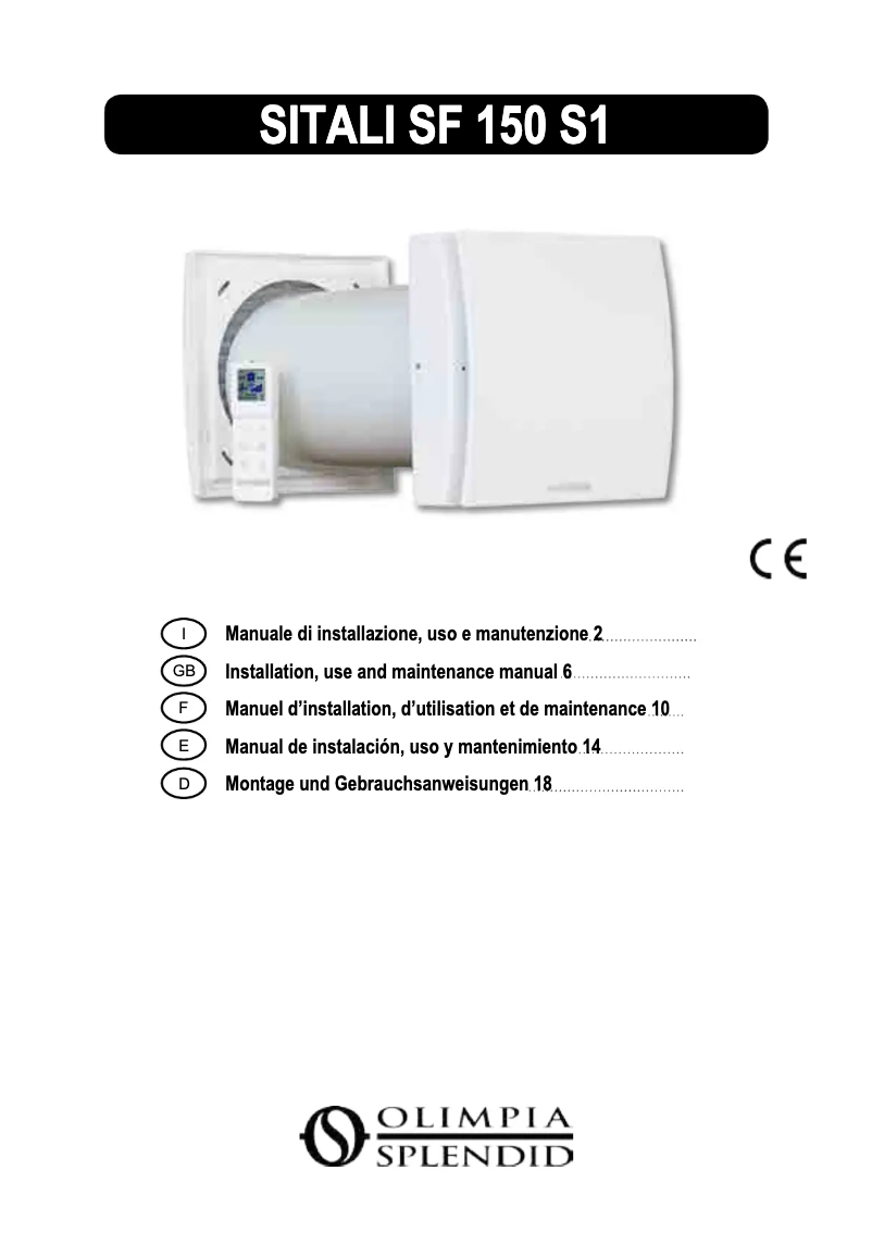 Page 1 de la notice Manuel utilisateur Olimpia Splendid Sitali SF150 S1