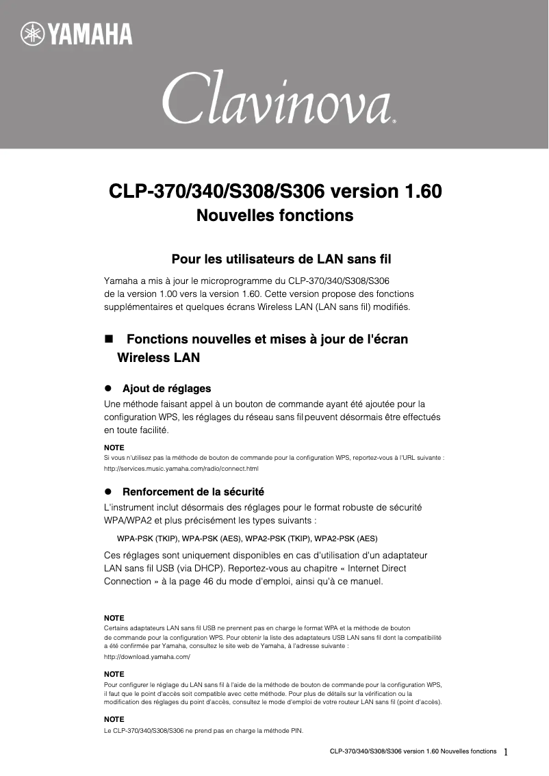 Image de la première page du manuel de l'appareil Clavinova CLP-S308PE