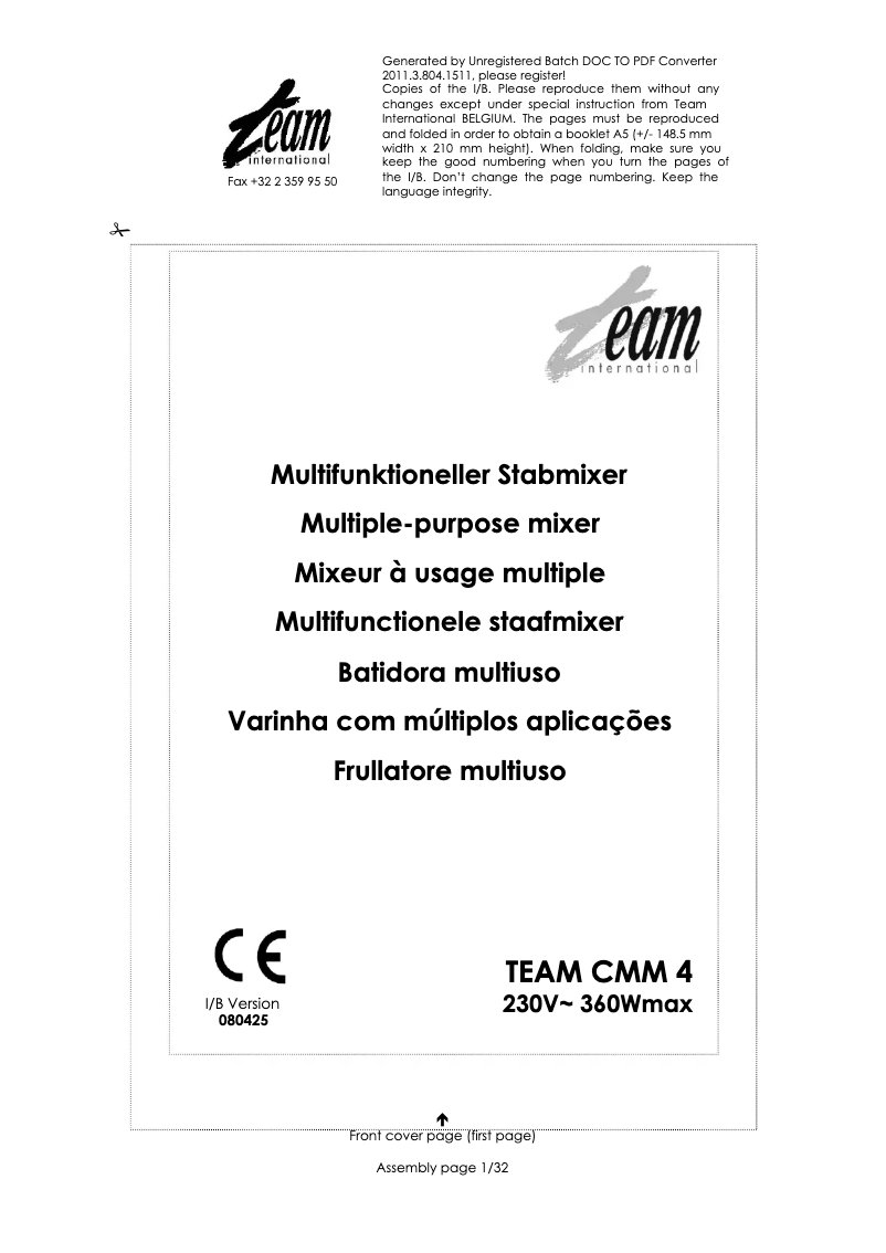 Page 1 de la notice Manuel utilisateur Team CMM 4