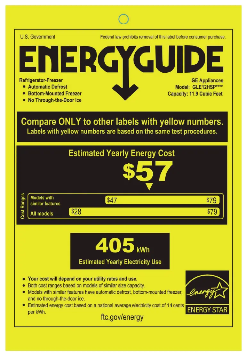Page 1 de la notice Label énergétique GE GLE12HSPSS