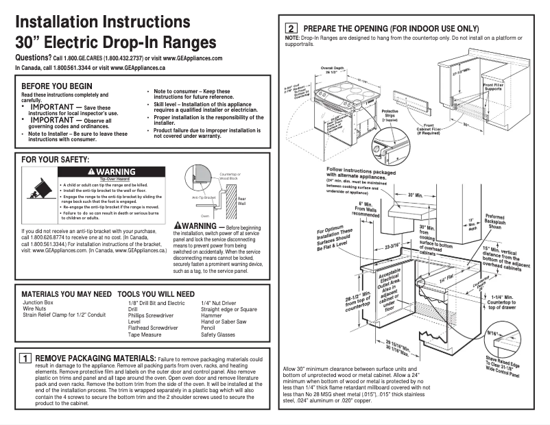 Página 1 del manual Guía de instalación GE JDS28DFWW