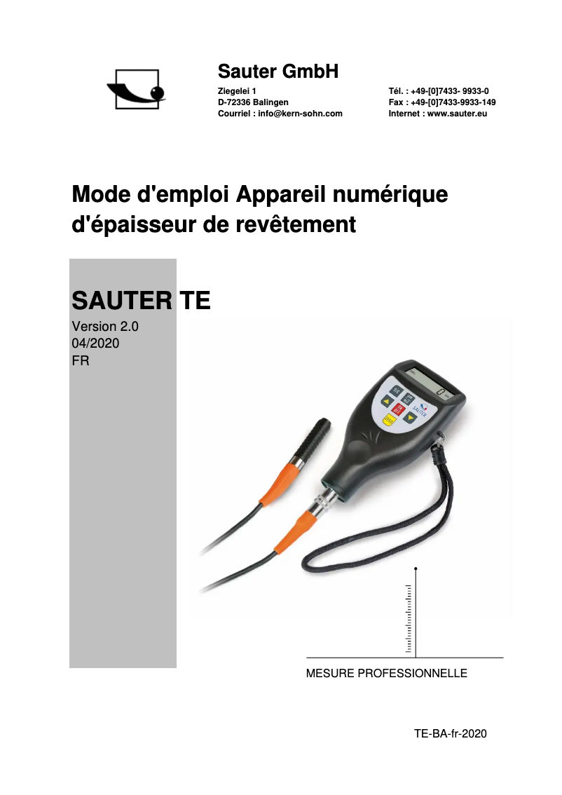 Page 1 de la notice Manuel utilisateur Sauter TE 1250-0.1F